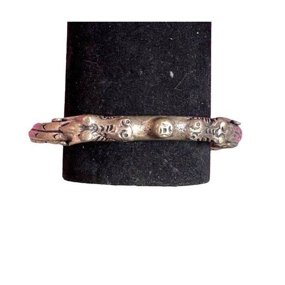 Vtg Dragon Head Double Oriental Theme Tibetan Handmade Silver Bangle Bracelet - Picture 2 of 10